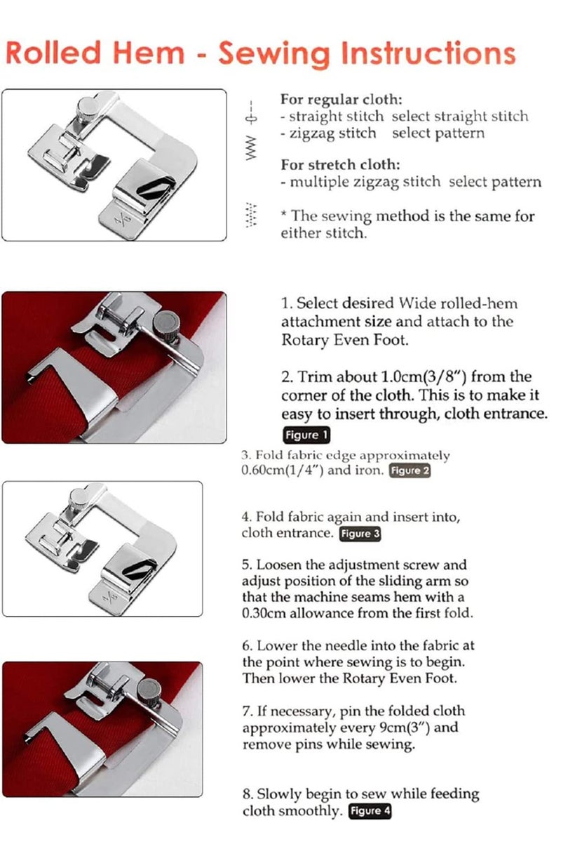 Stormshopping 6 Sizes Rolled Hem Presser Foot, Wide Rolled Hem Foot Set & Narrow Hemmer Foot Set for All Low Shank Snap-On Singer, Brother, Babylock, Euro-Pro, Janome, Kenmore, White, Elna Sewing Machines - Image 5